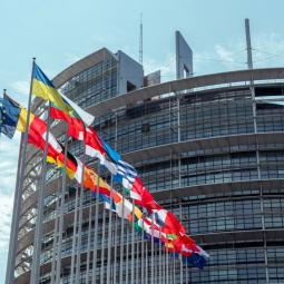 Flaggen vor dem Europäischen Parlament in Straßburg